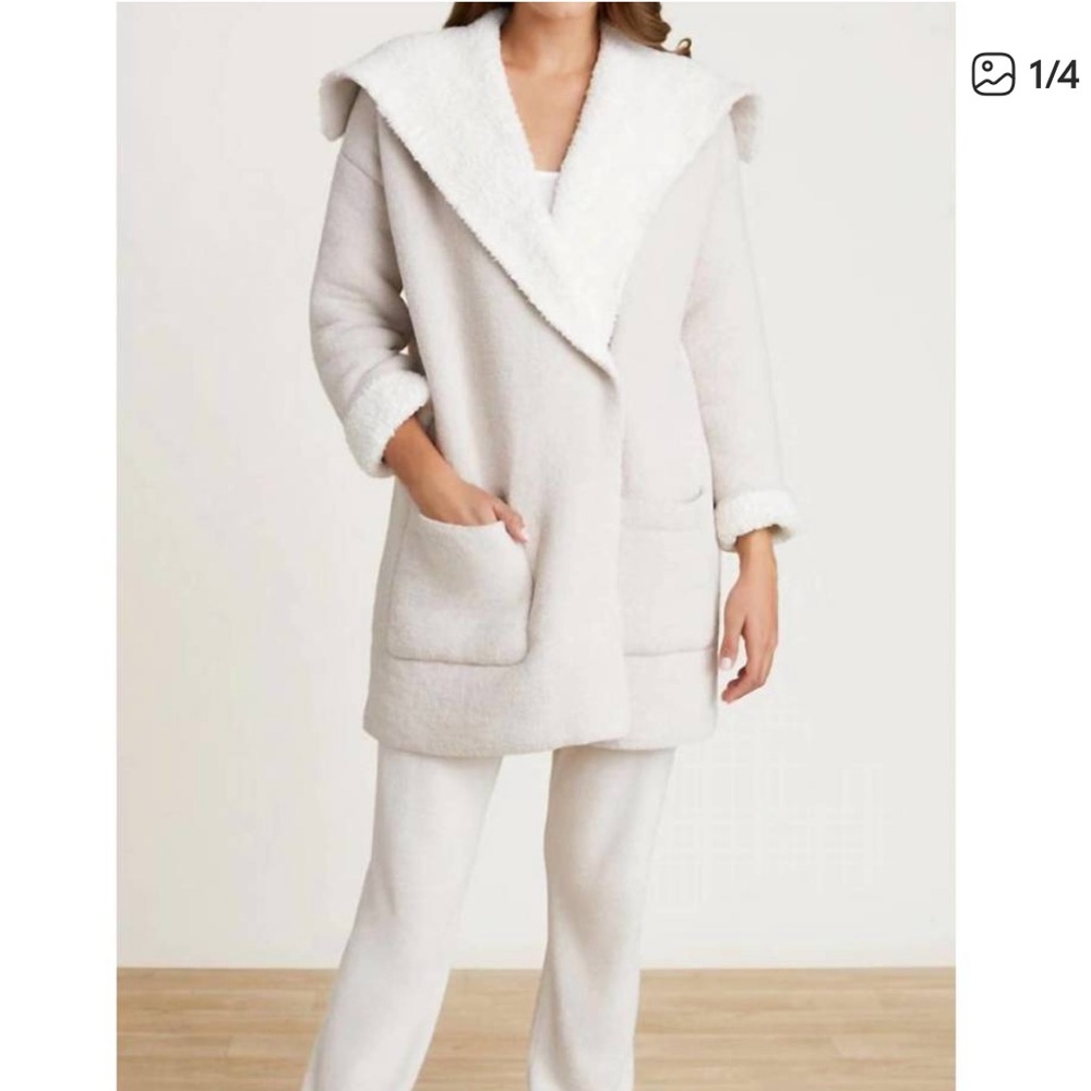 Barefoot Dreams Plush Hooded Sherpa Coat in Ivory